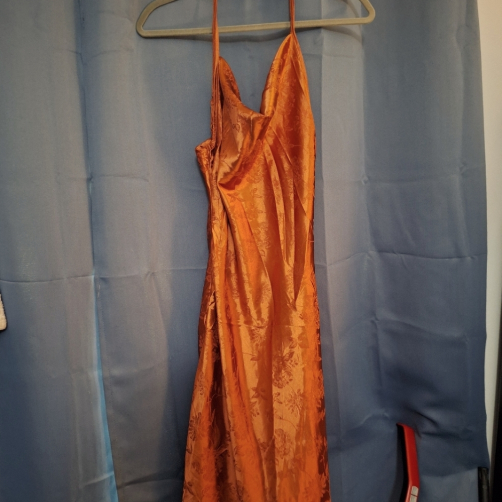Cowl neck spaghetti strap midi slip dress